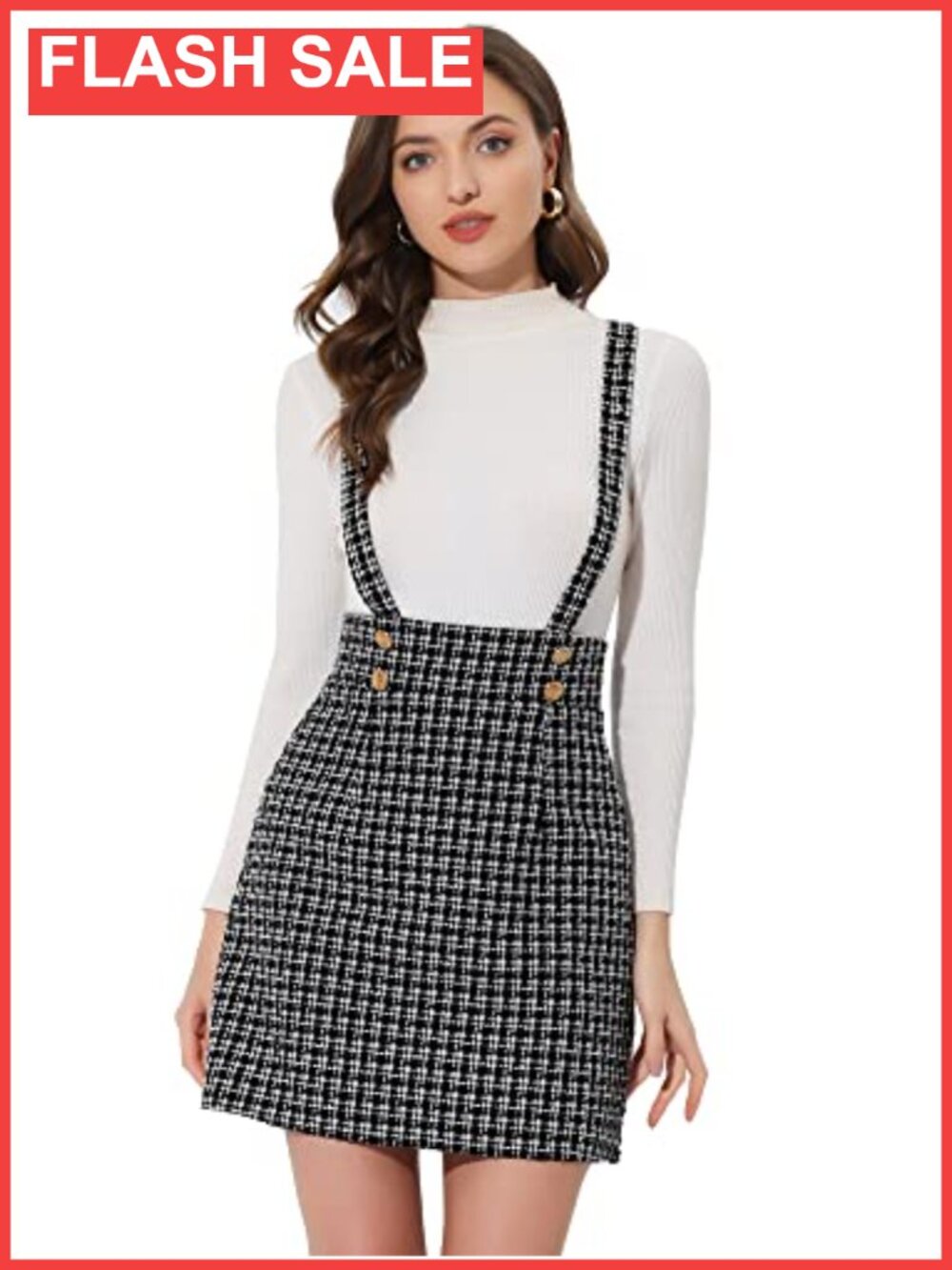 Tweed Plaid Suspender Skirt Adjustable Strap Bodycon High Waist Mini